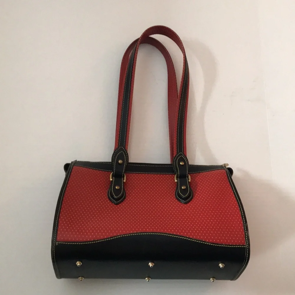 Dooney & Bourke Satchel‎ Red Black Perforated Leather Vintage USA Old Money